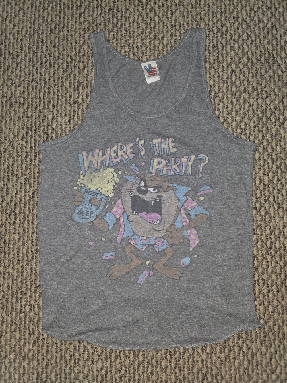 Junk Food Clothing Gray Tank Top with Patriotic Peace Sign Tag